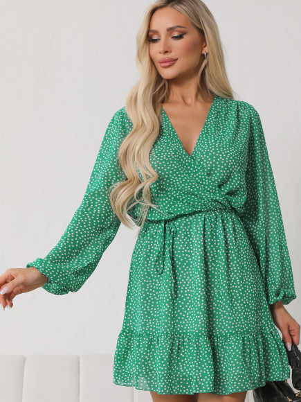 Платье из шифона цвет зеленый в горох