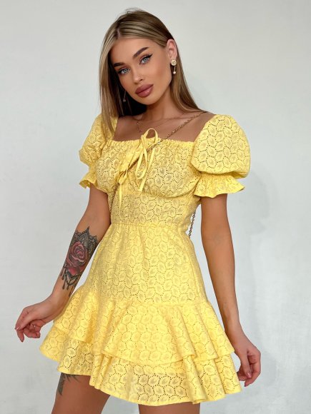 Платье из шитья с воланами цвет желтый