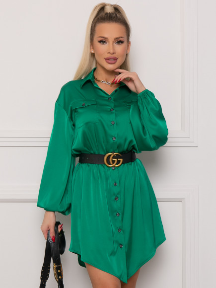 Платье - рубашка из шелка цвет зеленый