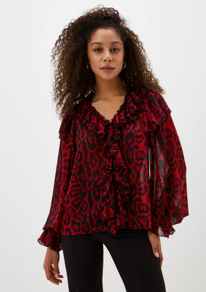 Блуза вечерняя с рюшами красный леопард