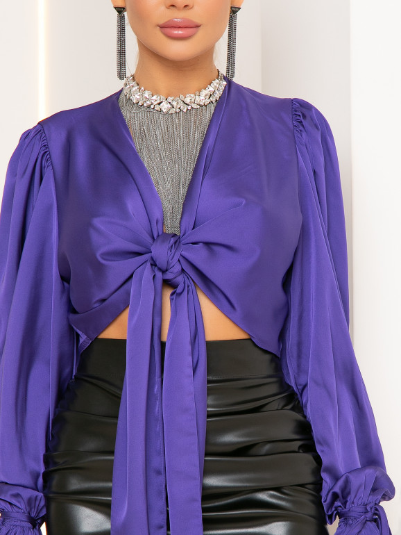 Блуза с завязками на груди цвет фиолетовый