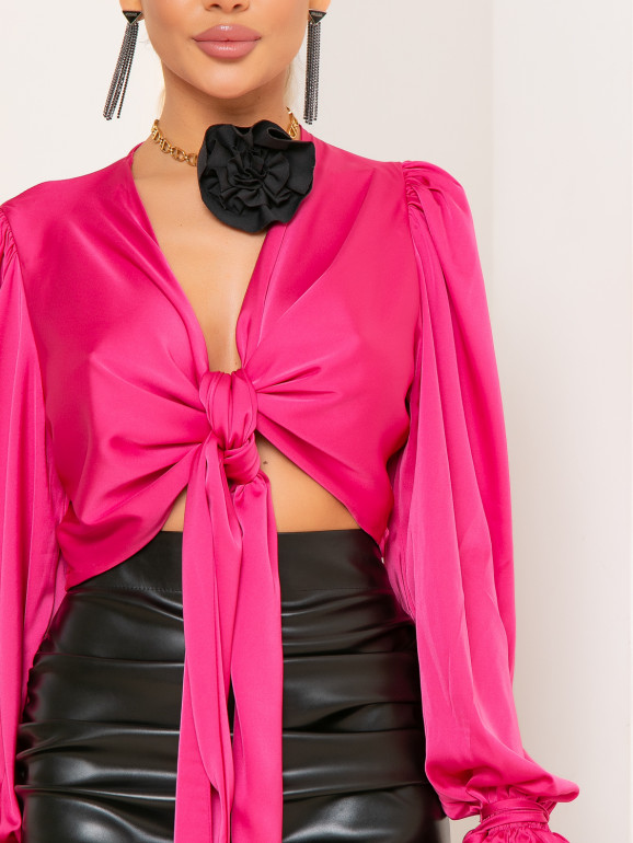 Блуза с завязками на груди цвет розовый