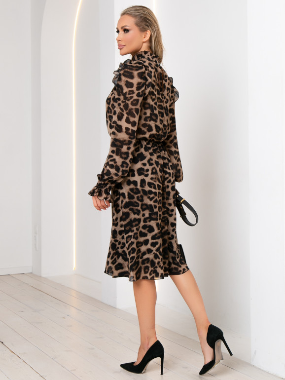 Платье из шифона цвет коричневый принт леопард
