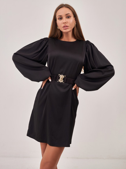 Праздничное платье из шелка с поясом цвет черный